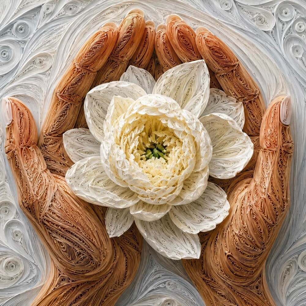 8 X 8 Black Framed Quilled Lotus Af 33